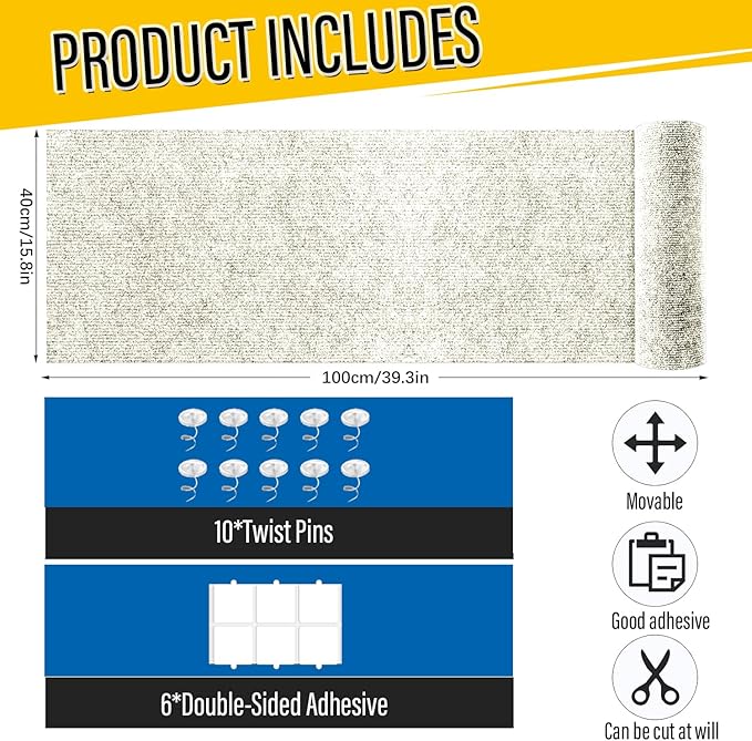 Cat Scratch Couch Furniture Protector, Adhesive Cat Scratch Pad Deterrent for Furniture, DIY Climbing Scratcher for Indoor Cats (Off-White, 39.3x15.8 in)