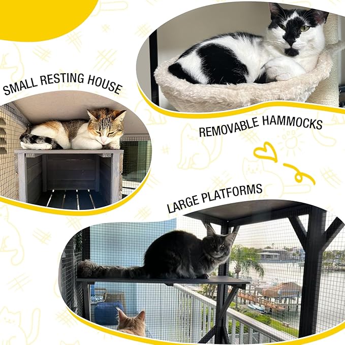 Cat House Outdoor Catio for Catis Mobile Enclosures on Wheels Large Cat Cage with Waterproof Cover,Resting House,62.8"