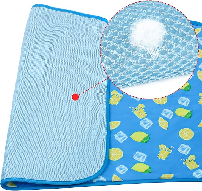 NACOCO Summer Pet Cooling Mat - Cat Dog Cushion Pad Sleeping Cool Lemon Comfortable Soft for Pets Kids and Adults (Dark Blue Lemon, S)