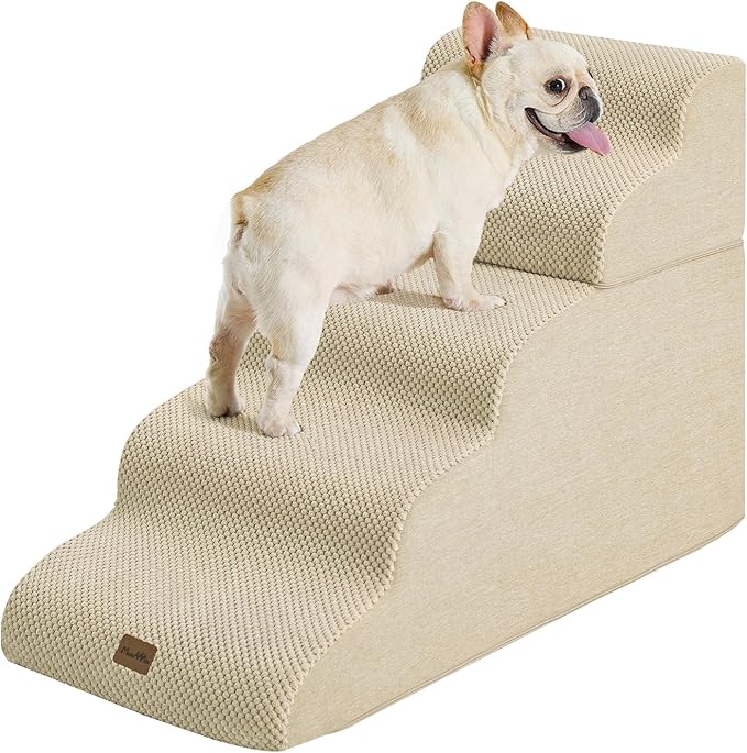 Made4Pets Dog Stairs Ramp for High Bed, 5-Step Pet Stairs for Bed Couch Sofa Climbing, 35D Foam Pet Steps for Small Dogs and Cats, Non-Slip Bottom Dog Steps, Beige