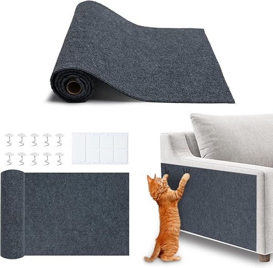 Best Pet Supplies Catify Peel & Stick Cat Scratching Mat – Self-Adhesive, Trimmable Cat Scratch Pad Cover - Carpet, Sofa, Furniture Protector – Replaceable Adhesive Stickers - Gray & 39.4 x 15.8