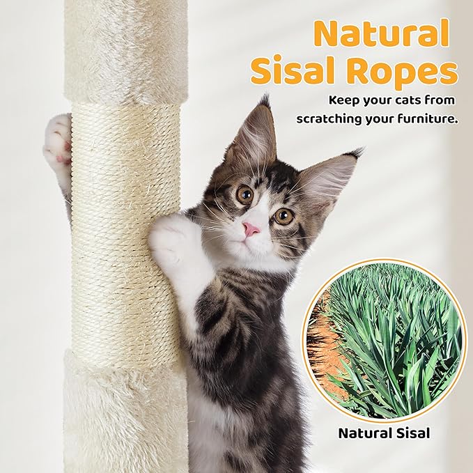 Yaheetech Cat Tree, 54in Tall Cat Tower for Indoor Cats with Extended Platform & Basket, Spacious Cat Condo, Funny Hammock, Scratching Posts and Ladder, Beige