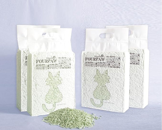 Tofu Cat Litter Green Tea 5.5 Lbs X 4 Bags, Flushable Clumping Fast Drying, Ultra Absorbent, Low Tracking Cat Litter 2mm Pellets.