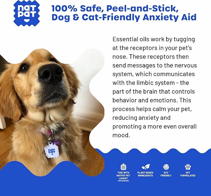 NATPAT Pet Zen Calming Patches for Dogs & Cats – Non-Medicated Effective Stress Relief for Travel, Fireworks & Separation Anxiety - Long Lasting & Non-Toxic (24 Patches) - Locket Sold separetely