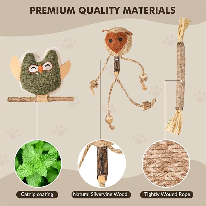3-Pack Silvervine Sticks for Cats with Sisal Rope – Cat Toys for Indoor Cats, Catnip Chew Toys for Nature Dental Care & Interactive Play