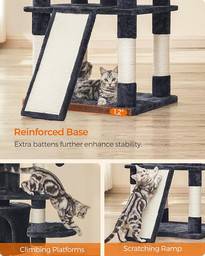 Feandrea 67 Inches Multi-Level Cat Tree for Large Cats, with Cozy Perches, Stable, Smoky Gray UPCT18G