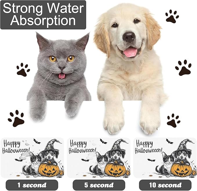 Halloween Cat Dachshund Dog Cat Food Mat-Absorbent Placemat for Food and Water Bowl, Waterproof Non Slip Rubber Backing Dog Food Mats for Floors, Pet Supplies 16 * 24 inch