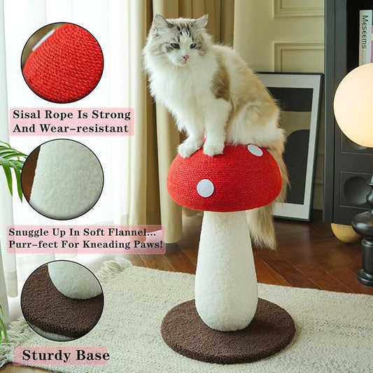 Mushroom Cat Scratcher, Cute Cat Scratching Post, Durable Sisal Rope Cat Scratching Board, Kitten Tree, Cat Toy for Cats to Play and Care for Their Claws, No Assembly Required (Red, Big, 7)