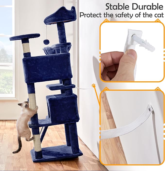 Topeakmart 57in Cat Tree Tower with 2 Plush Rooms Kitten Furniture Play House