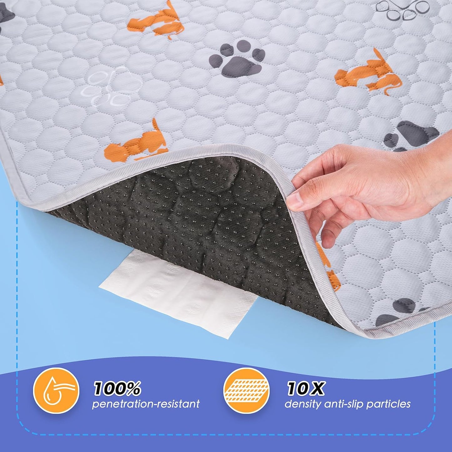 Washable Pee Pads for Dogs, 1 Pack Absorbent Reusable Training Dog Pads Pet Puppy Pads, Non-Slip Potty Pads for Whelping, Playpen, Crate, Bed, Orange, 63"x63"