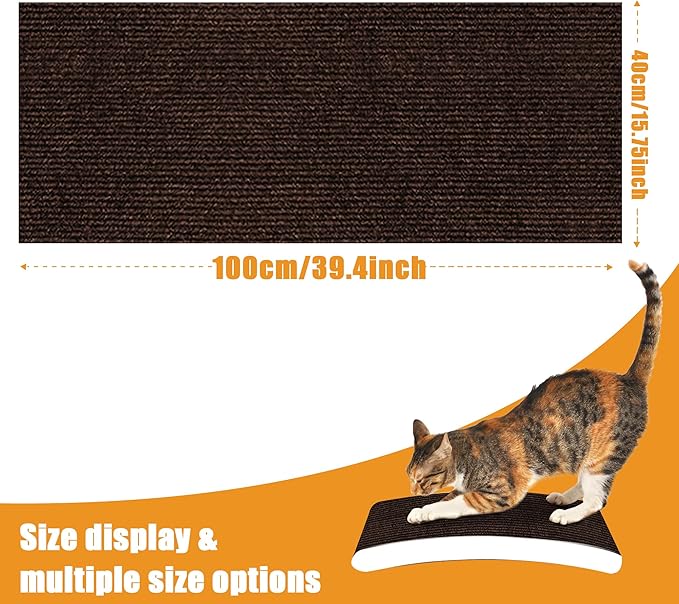 cat Scratching mat Self-Adhesive, Trimmable Furniture Protector for Couch, Sofa, Wall & Cat Trees - Durable Scratch Pad with Nano Tape, DIY Climbing Carpet for Indoor Cats (Brown, 39.3"x15.8")