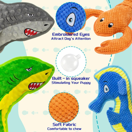 Dog Toy Squeak No Stuffing Toys, 4-Pack Toys for Small Medium Large Breed, Puppy Teething Interactive Toy to Keep Them Busy, Best Christmas Birthday Gift