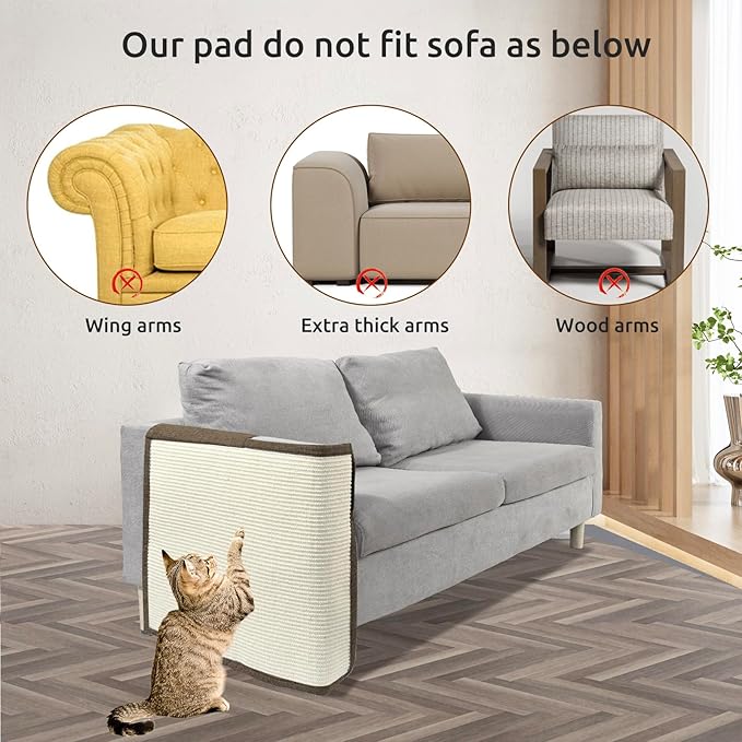 Oroonoko Cat Scratch Furniture Protector with Natural Sisal for Protecting Couch Sofa Chair Furniture 23.6''*19.7'' (Brown, Right Handed)