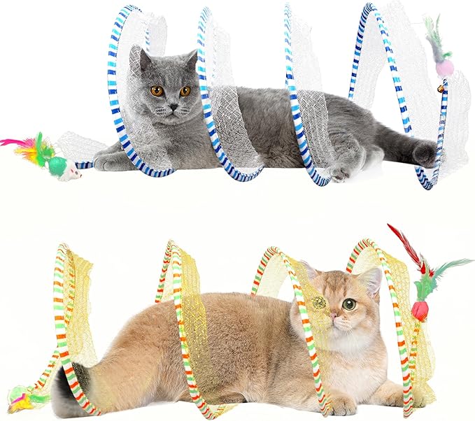 2-Pack Large Cat Tunnel Beds - Indoor & Outdoor, Interactive Spring Toys for Cats & Kittens