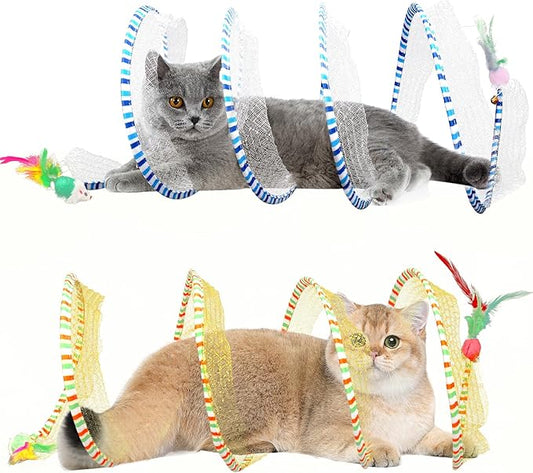 2-Pack Large Cat Tunnel Beds - Indoor & Outdoor, Interactive Spring Toys for Cats & Kittens
