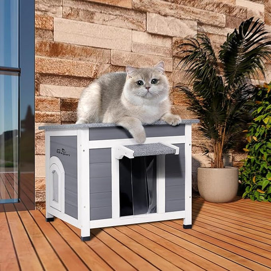 GEGURI Outdoor Cat House, Weatherproof Feral Cat Shelter for Winter