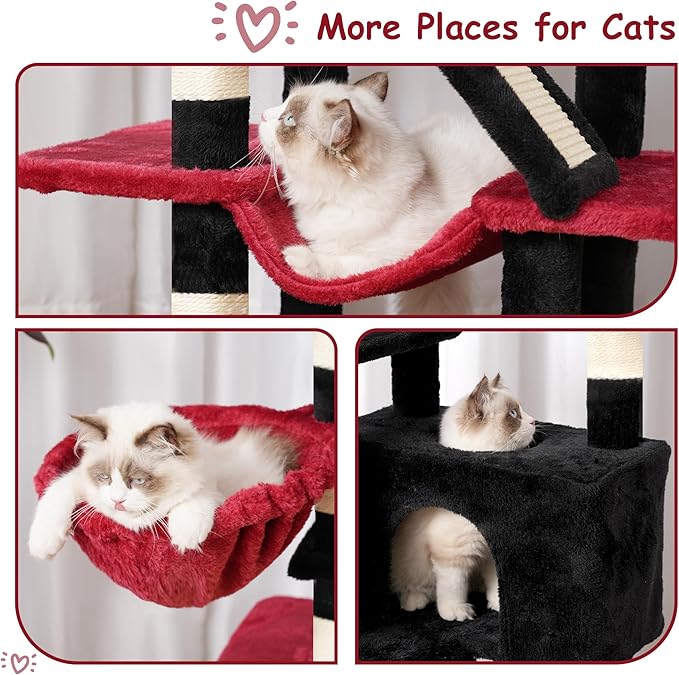 Cat Tree, Multi-Level Gothic Cat Tower for Indoor Cats, Cat Condo with Cat Scratching Post and Board, Cat Hammock, Black and Red GCT011BR