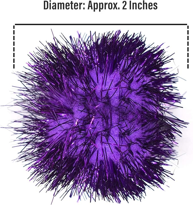 AUEAR, 12 Pack 2 Inch Sparkle Ball Shiny Glitter Tinsel Pom Poms Interactive Cat Balls for Kittens (4 Colors, 12 Inch-12 Pack)