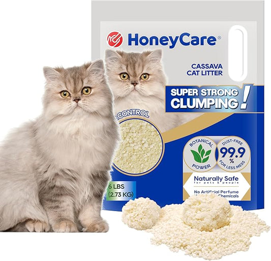 HoneyCare Cassava Cat Litter | Natural Cassava Formula | Fast Clumping & Odor Control | Low Dust & Eco-Friendly | 6 lbs