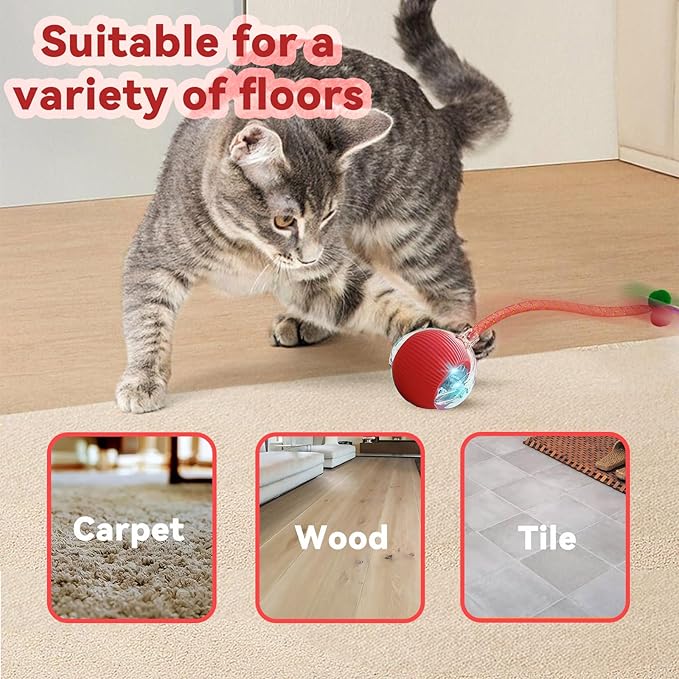 Interactive Cat Toys for Indoor Cats, Automatic Cat Toy with Elastic Mesh Tail, Electric Rolling Ball on Carpet, Chirping and Motion Activate Cat (Green)