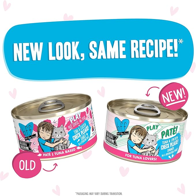 Weruva B.F.F. Play - Best Feline Friend Paté Lovers, Aw Yeah!, Tuna & Chicken Check Please! with Tuna & Chicken, 2.8oz Can (Pack of 12)