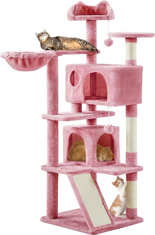 Topeakmart 57 inches Multi-Level Cat Tree Cat Condo with Scratching Posts Kittens Activity Tower Pet Play House Furniture, Pink