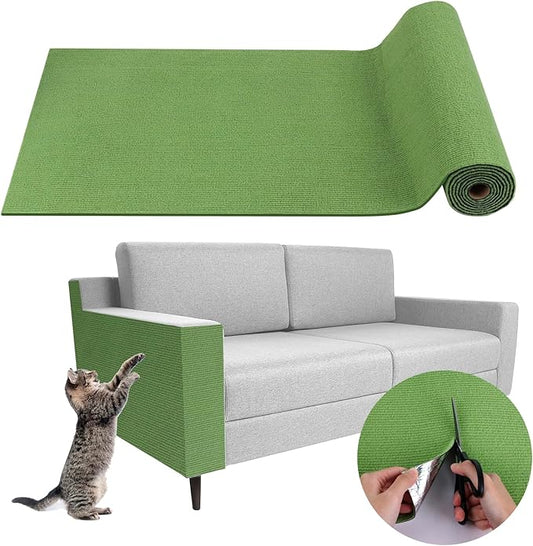 Climbing Cat Scratcher Mat Trimmable Cat Scratching Post Carpet 78.7’’x15.8’’ Self Adhesive Carpet Mat Pad Replacement for Cat Tree Shelves Post Couch Wall Furniture Steps DIY Protector (Green)
