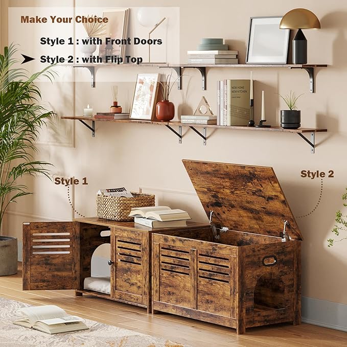 DINZI LVJ Litter Box Enclosure, Flip Top Litter Box Furniture, Hidden Cat Washroom, Wooden Cat House, End Table, 31.5" L x 19.7" W x 19.7" H, Good Ventilation, Easy to Assemble, Rustic Brown