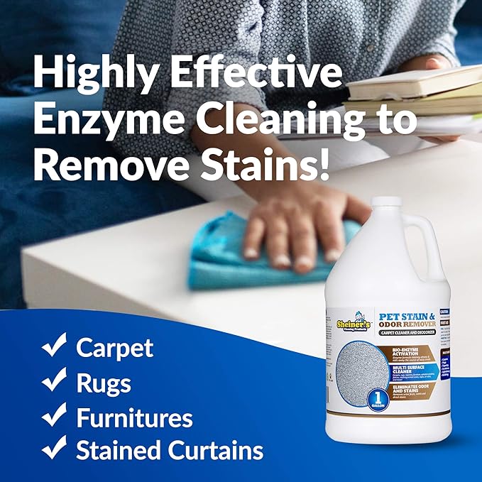 Sheiner's Pet Stain Remover & Pet Odor Eliminator, Advanced Cleaning Bio-Enzyme Cleaner Solution for Carpets, Rugs, Upholstery & Multi-Surfaces, Safe for Pets & Kids. (128 oz)