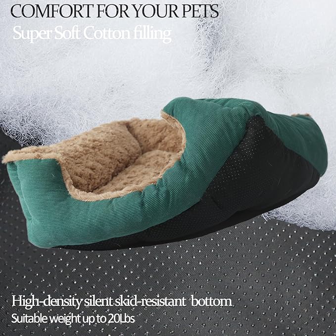 Small Dog Bed Washable for Dogs Calming Space 20"X19",Kitten Beds for Indoor Kittens Up to 20 Lbs Pet Sofa with Side Rectangle Anxiety Doggy Kennel and Anti Slip Bottom Plush Cuddle Puppy Bed,Green
