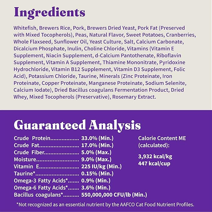 Halo Holistic Cat Food Wild Caught Salmon & Whitefish Formula, Healthy Grains Dry Cat Food, For Sensitive Stomach Support, Kibble for Adult Cats, 10 lb Bag