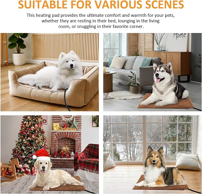 Upgraded Pet Heating Pad, 5 Adjustable Temperature & Timer, Warm Dog Cat Heating Pad, Auto Power-Off, Waterproof Chew-Resistant (M:20'' x 16'')