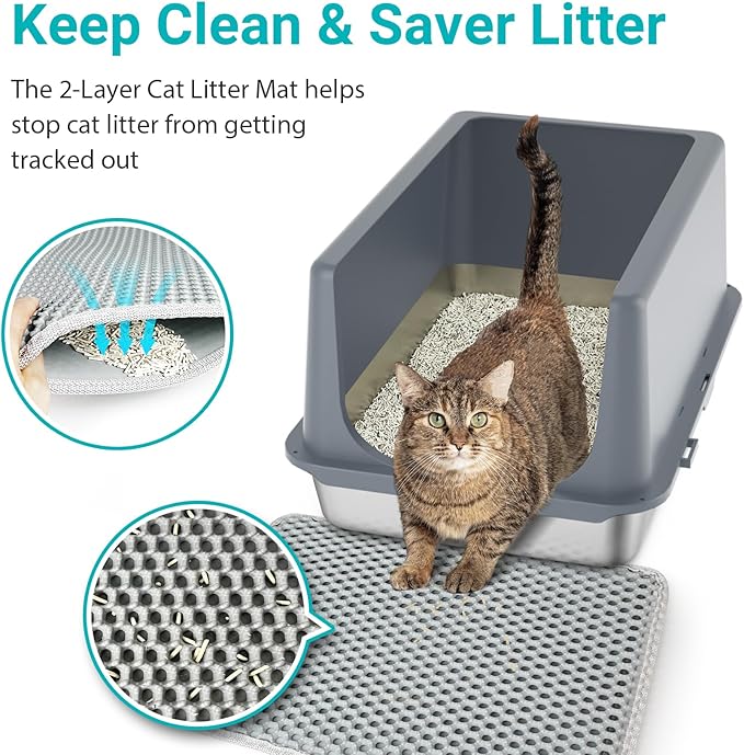 LIHONG Stainless Steel Litter Box with Lid, XL Metal Cat Litter Tray for Indoor Cats, Enclosure Cat Litter Pan for Large Cats, Non-Sticky Large Kitty Litter Box, Anti-Leakage, 23.5" X 15.6" X 12"