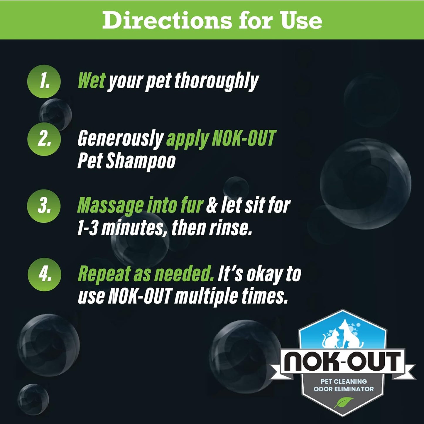 NOK OUT Premium Grade Pet Shampoo for Dogs and Cats, Veterinary Strength and Odor Eliminator Formula, Made in the USA, 20 Ounce Bottle, 2-Pack