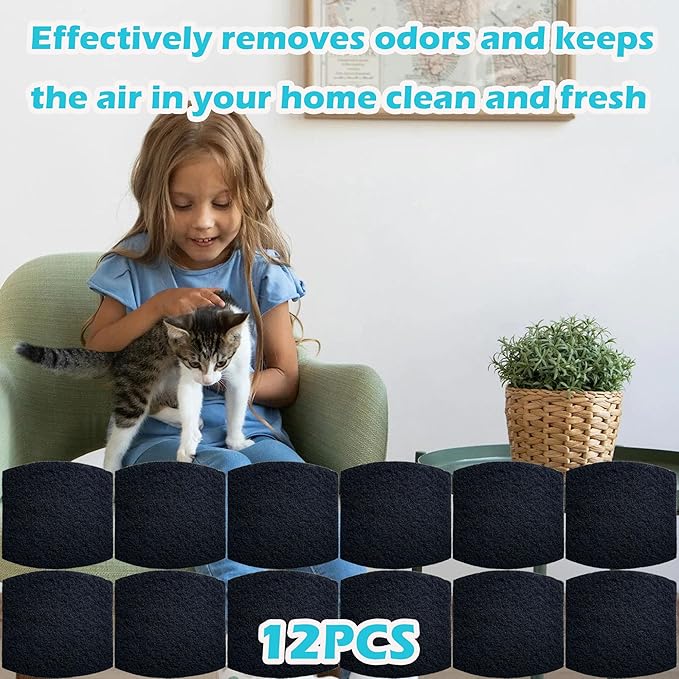 Cat Litter Box Replacement Filters for Petmate Booda Clean Step Cat Litter Box, Activated Charcoal Filters Replacement to Absorb Odors and Litter Box Deodorizer for Keep Home Fresh (12 Pack)