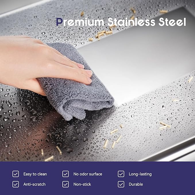 Odor Control XL Stainless Steel Litter Box，3-in-1 Enclosed High Side Cat Litter Box with High Lid for Cats，Non-Sticky，Anti-Leakage，Easy Clean，with Scoop & Filter Pedal（Gray-Blue）