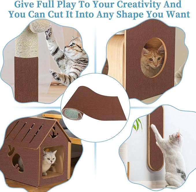 Cat Scratching Mat - Trimmable Self Adhesive DIY Climbing Cat Scratcher Pad for Cat Tree Shelves and Post Cat Scratch Furniture Protector