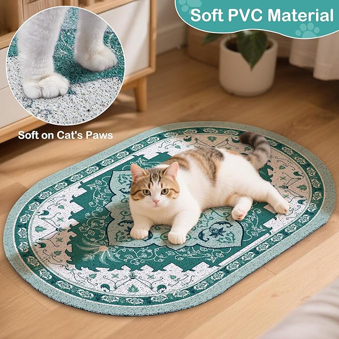 Bienbee Cat Litter Mat, 40" x 30" Jumbo Size Litter Box Mat Rug with Non-Slip Bottom, Easy to Clean Cat Supplies Accessories Essentials for Indoor Kitty Kitten Floor,Green XL