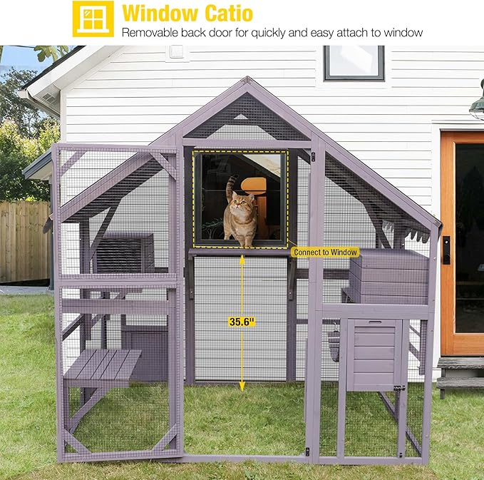 Aivituvin Catio Outdoor Cat Enclosure Large Cat Run with Bridges, Walks, Small Houses, Roof Cover 28.27 ft²