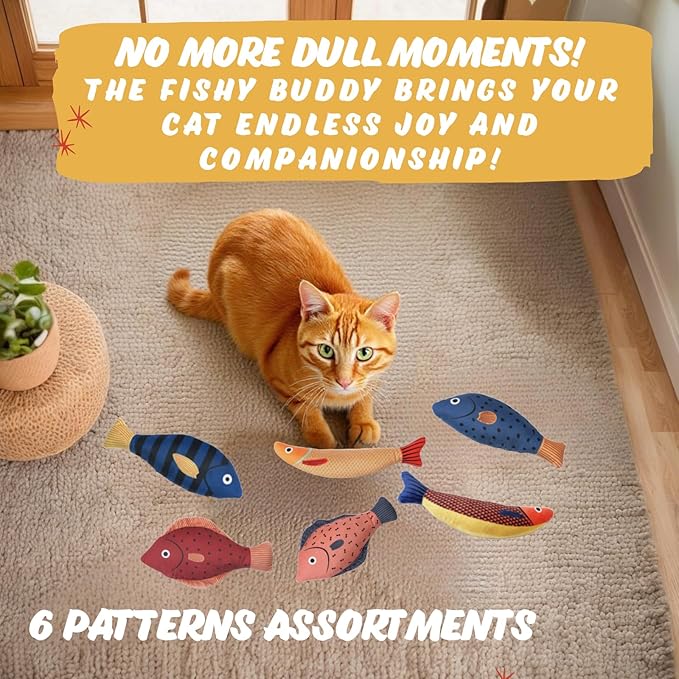 Tails & Tales Cat Toys Fish, Catnip & Crinkle Sound Plush, Bite-Resistant & Soft Interactive Toys for Indoor Cats & Kittens, Reduces Stress & Encourages Activity, Pack of 3