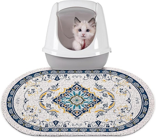 Bienbee Cat Litter Mat, 24" x 15" Litter Box Mat Rug with Non-Slip Bottom, Easy to Clean Cat Supplies Accessories Essentials for Indoor Kitty Kitten Floor, Blue M