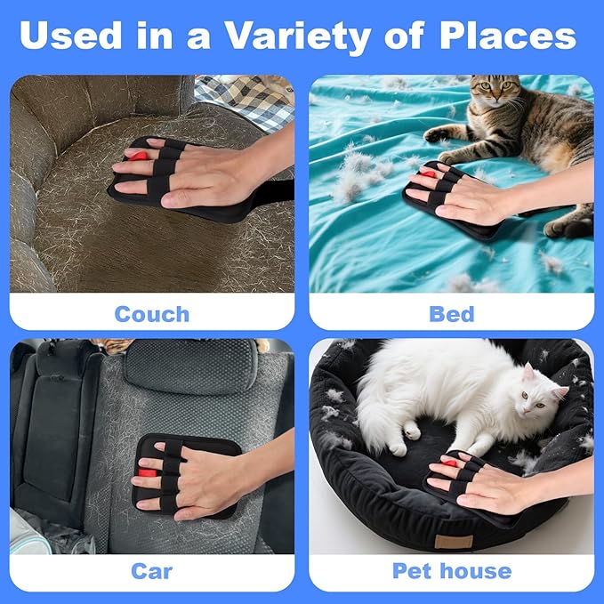 AIERSA 2Pcs Electrostatic Pet Hair Removal Glove, Electro Gloves Pet Hair, Reusable Static Pet Hair Remover Mitt, Cat & Dog Hair Removal Tool for Furniture, Clothes, Carpet, Car, Couch