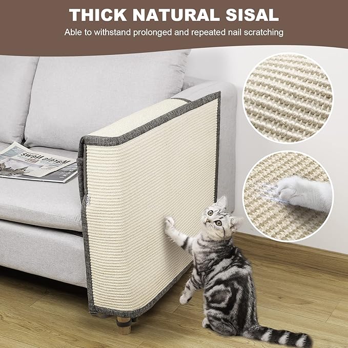 Upgraded Cat Scratch Sisal Sofa Protector,Furniture Couch Protector from Cat Scratching with Natural Sisal Full Cover 27.5''L*19.7''W(Left Hand)