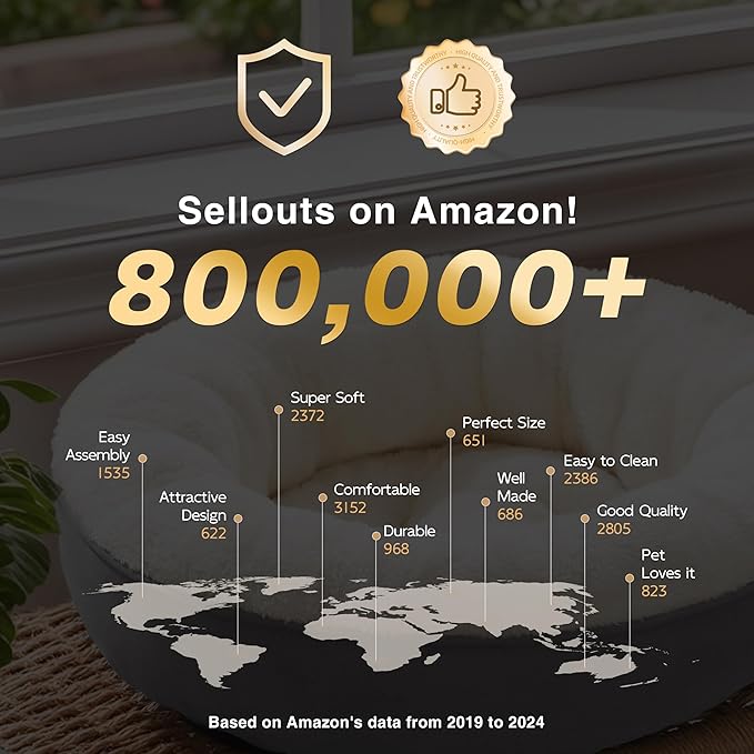 Love's cabin Yellow Round Donut Cat Bed, 20x20in, Soft Durable Fabric, Anti-Slip Water-Resistant, Washable Pet Bed