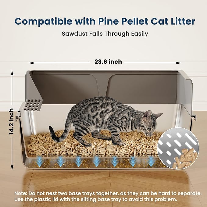 23.6" x 15.7" x 14.7" TIUUBT Stainless Steel Sifting Litter Box for Pine Pellets, XL Sifting Cat Litter Box with Sifter, High Side for Big Cats, Anti-Leakage, Odor Control, Includes Scooper