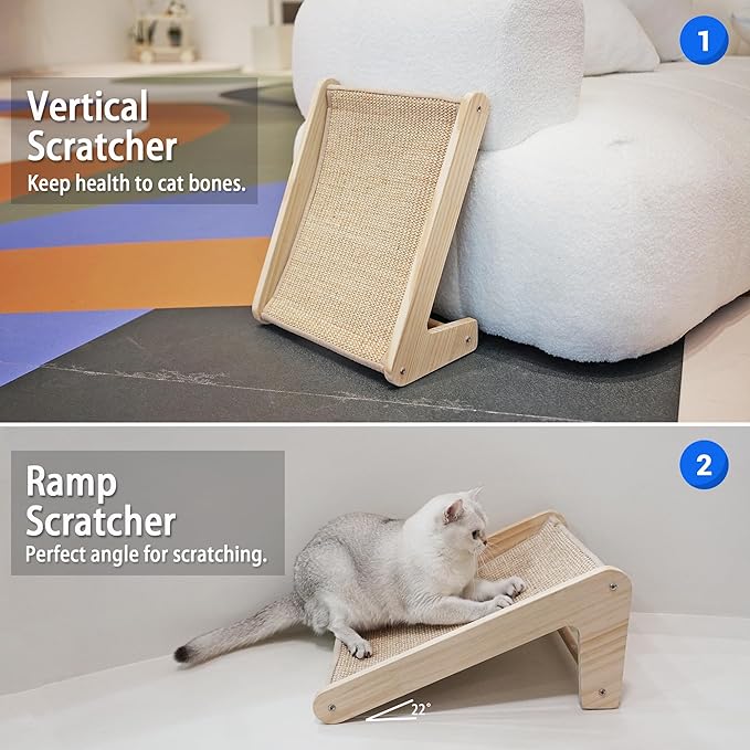 PETKARAY Cat Scratcher, Sisal Scratching Ramp, L Shape Scratch Pad for Indoor Cats, Kitten Wall Furniture Protector Small