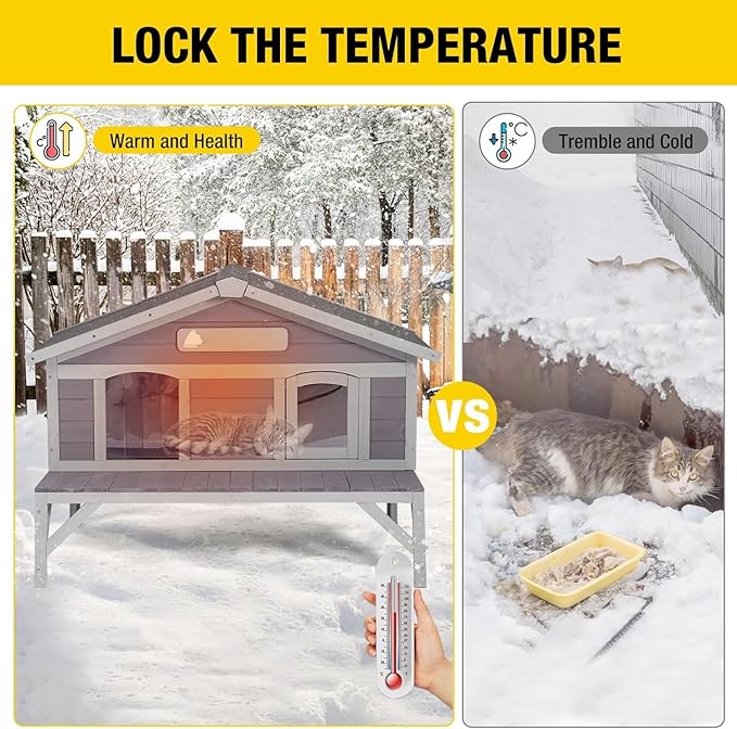 Aivituvin Outdoor Cat House 100% Insulated Feral Kitty Shelter with Liner Weatherproof for Winter,Extra Large Room