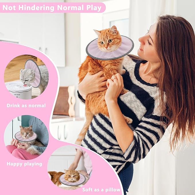 Lightweight Cat Cone Collar Soft, Soft Comfortable Kitten Recovery Collar After Surgery, Elizabethan E Collar for Cats, Cone for Cats to Stop Licking (Pale Pink, Large)
