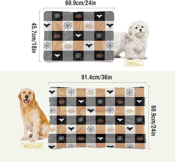 Halloween Bats Cat Plaid Stripe Pet Bed Cute Dog Bed Mat Absorbing Non Slip Pad Pet Sleeping Mat for Small, Medium, and Large Dogs Puppy Cat 24 in x 18 in