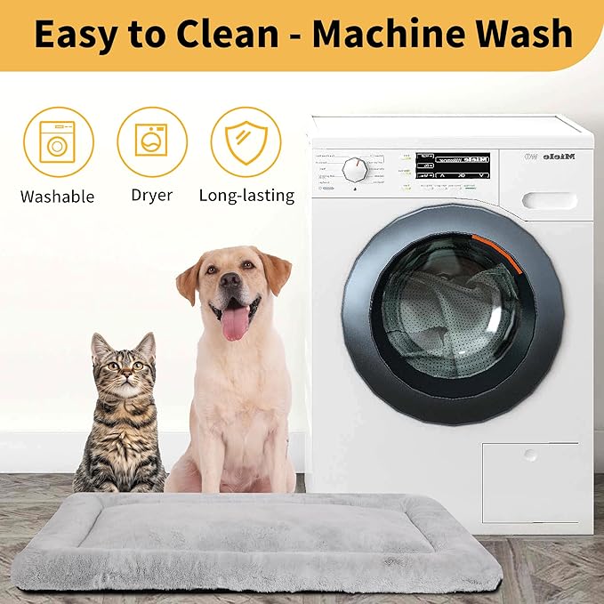 Dog Beds Crate Pad for Medium/Large Dogs, Ultra Soft Faux Fur Dog Bed for Crate, Washable & Anti-Slip Kennel Pad Pillow Cushion for Dogs Cozy Sleeping Mat (36" x 23", Grey